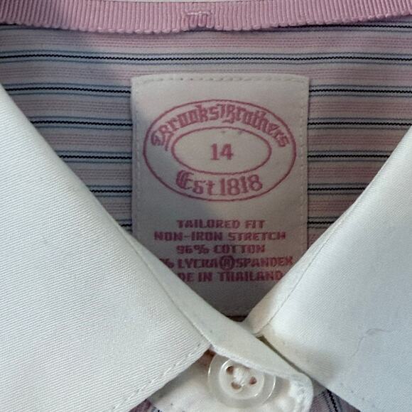 BROOKS BROTHERS light pink blue white striped banker's contract collar shirt - Picture 5 of 7